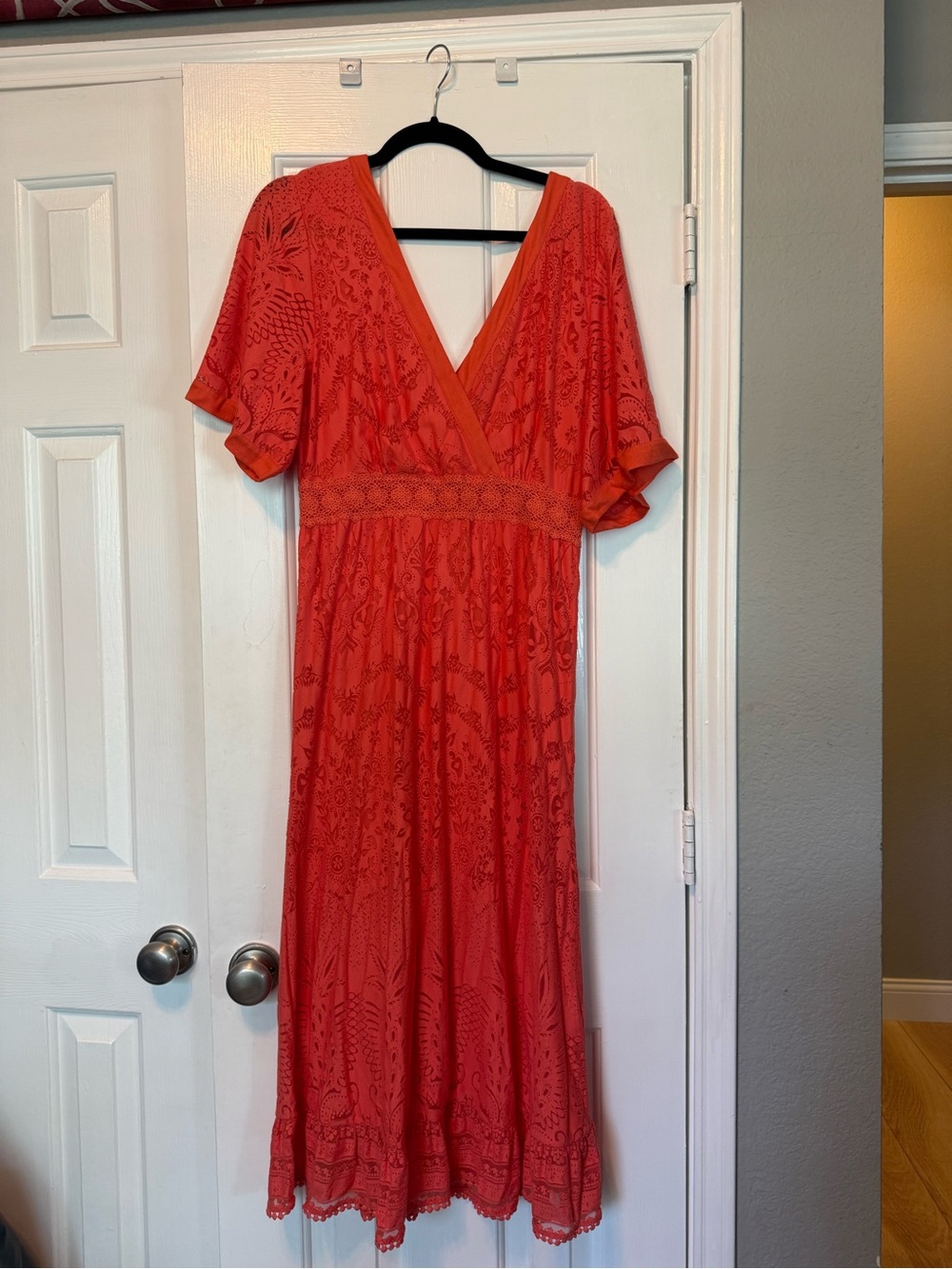 🌺❤️ Farm Rio for Anthropologie Lace Maxi Dress Surplice V-Neck Boho Size Small - Picture 2 of 8